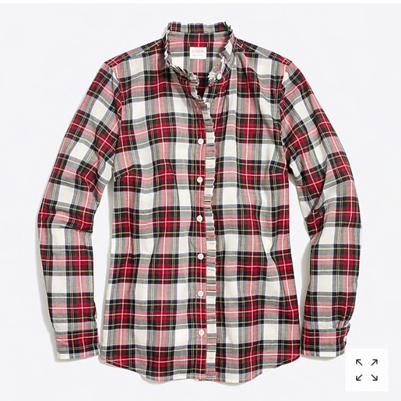 J. Crew Factory Tops - NWT J.Crew Festive ruffle front plaid shirt